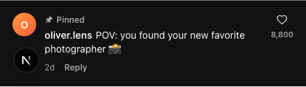 instagram comment generator example — pinned POV comment in dark mode